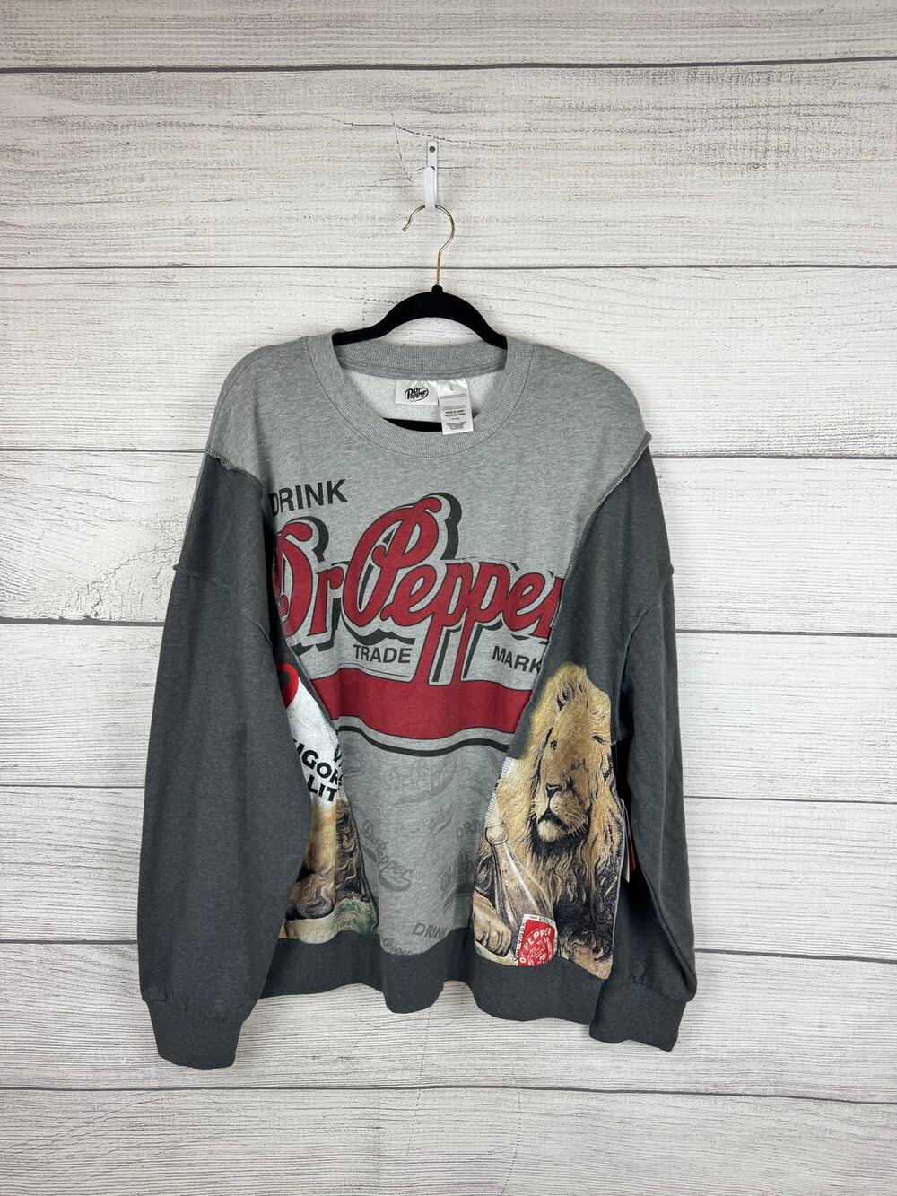 Dr. Pepper Men's Gray Graphic Crewneck Sweatshirt Size Large